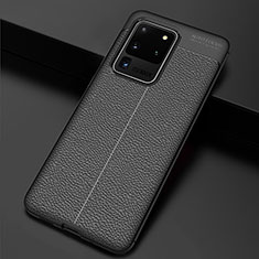 Coque Silicone Gel Motif Cuir Housse Etui H06 pour Samsung Galaxy S20 Ultra Noir