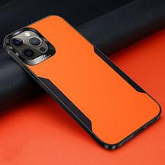 Coque Silicone Gel Motif Cuir Housse Etui N01 pour Apple iPhone 12 Pro Orange
