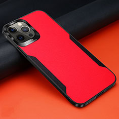 Coque Silicone Gel Motif Cuir Housse Etui N01 pour Apple iPhone 12 Pro Rouge