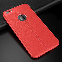 Coque Silicone Gel Motif Cuir Housse Etui pour Apple iPhone 6 Plus Rouge