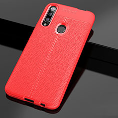 Coque Silicone Gel Motif Cuir Housse Etui pour Huawei Enjoy 10 Plus Rouge