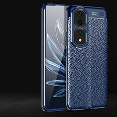Coque Silicone Gel Motif Cuir Housse Etui pour Huawei Honor 90 Pro 5G Bleu
