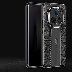 Coque Silicone Gel Motif Cuir Housse Etui pour Huawei Honor Magic5 Ultimate 5G Noir