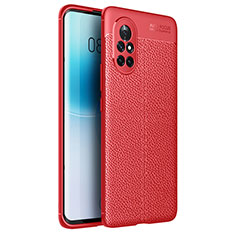 Coque Silicone Gel Motif Cuir Housse Etui pour Huawei Nova 8 5G Rouge