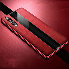 Coque Silicone Gel Motif Cuir Housse Etui pour Huawei P20 Pro Rouge