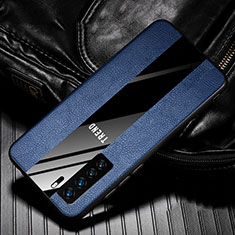 Coque Silicone Gel Motif Cuir Housse Etui pour Huawei P40 Lite 5G Bleu