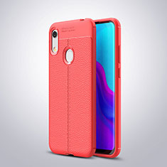 Coque Silicone Gel Motif Cuir Housse Etui pour Huawei Y6 (2019) Rouge