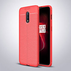 Coque Silicone Gel Motif Cuir Housse Etui pour OnePlus 7 Rouge