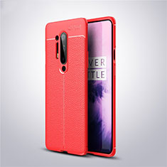 Coque Silicone Gel Motif Cuir Housse Etui pour OnePlus 8 Pro Rouge