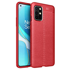 Coque Silicone Gel Motif Cuir Housse Etui pour OnePlus 8T 5G Rouge