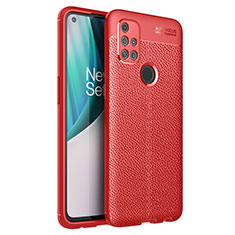 Coque Silicone Gel Motif Cuir Housse Etui pour OnePlus Nord N10 5G Rouge