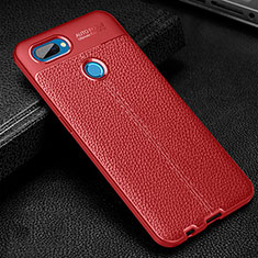 Coque Silicone Gel Motif Cuir Housse Etui pour Oppo A12 Rouge