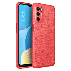 Coque Silicone Gel Motif Cuir Housse Etui pour Oppo A16 Rouge