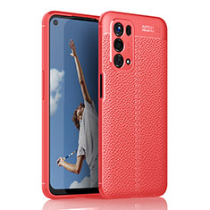 Coque Silicone Gel Motif Cuir Housse Etui pour Oppo A54 5G Rouge