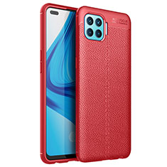Coque Silicone Gel Motif Cuir Housse Etui pour Oppo F17 Pro Rouge