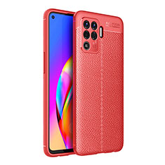 Coque Silicone Gel Motif Cuir Housse Etui pour Oppo F19 Pro Rouge