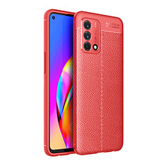 Coque Silicone Gel Motif Cuir Housse Etui pour Oppo F19s Rouge