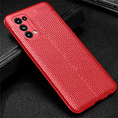 Coque Silicone Gel Motif Cuir Housse Etui pour Oppo Find X3 Lite 5G Rouge