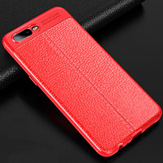 Coque Silicone Gel Motif Cuir Housse Etui pour Oppo K1 Rouge