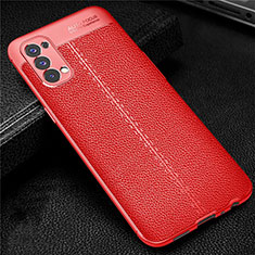 Coque Silicone Gel Motif Cuir Housse Etui pour Oppo Reno4 4G Rouge