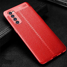 Coque Silicone Gel Motif Cuir Housse Etui pour Oppo Reno4 Pro 4G Rouge
