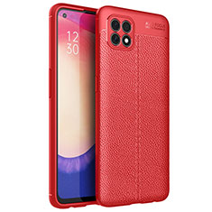 Coque Silicone Gel Motif Cuir Housse Etui pour Oppo Reno4 SE 5G Rouge