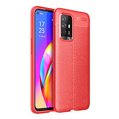 Coque Silicone Gel Motif Cuir Housse Etui pour Oppo Reno5 Z 5G Rouge