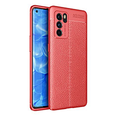 Coque Silicone Gel Motif Cuir Housse Etui pour Oppo Reno6 Pro 5G India Rouge