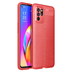 Coque Silicone Gel Motif Cuir Housse Etui pour Oppo Reno6 Z 5G Rouge