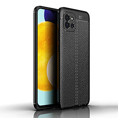 Coque Silicone Gel Motif Cuir Housse Etui pour Samsung Galaxy A03 Noir
