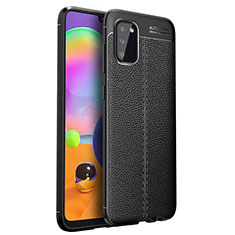 Coque Silicone Gel Motif Cuir Housse Etui pour Samsung Galaxy A03s Noir