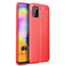 Coque Silicone Gel Motif Cuir Housse Etui pour Samsung Galaxy A03s Rouge
