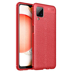 Coque Silicone Gel Motif Cuir Housse Etui pour Samsung Galaxy A12 Nacho Rouge