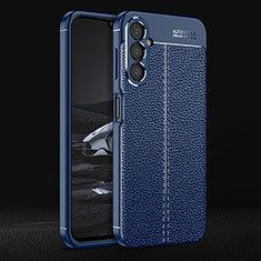 Coque Silicone Gel Motif Cuir Housse Etui pour Samsung Galaxy A14 5G Bleu