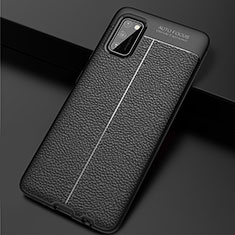 Coque Silicone Gel Motif Cuir Housse Etui pour Samsung Galaxy A41 Noir