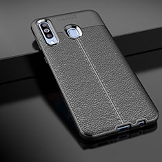 Coque Silicone Gel Motif Cuir Housse Etui pour Samsung Galaxy A60 Noir