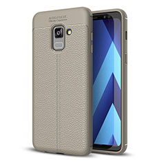 Coque Silicone Gel Motif Cuir Housse Etui pour Samsung Galaxy A8+ A8 Plus (2018) A730F Gris