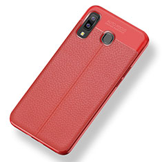 Coque Silicone Gel Motif Cuir Housse Etui pour Samsung Galaxy A9 Star SM-G8850 Rouge