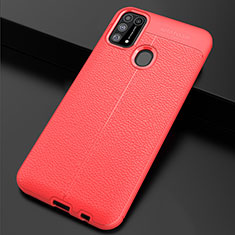 Coque Silicone Gel Motif Cuir Housse Etui pour Samsung Galaxy M21s Rouge