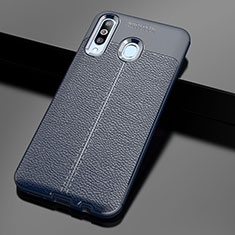 Coque Silicone Gel Motif Cuir Housse Etui pour Samsung Galaxy M40 Bleu
