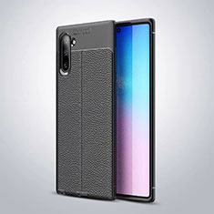 Coque Silicone Gel Motif Cuir Housse Etui pour Samsung Galaxy Note 10 Noir