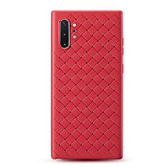 Coque Silicone Gel Motif Cuir Housse Etui pour Samsung Galaxy Note 10 Plus 5G Rouge
