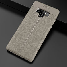Coque Silicone Gel Motif Cuir Housse Etui pour Samsung Galaxy Note 9 Gris