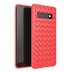 Coque Silicone Gel Motif Cuir Housse Etui pour Samsung Galaxy S10 5G Rouge
