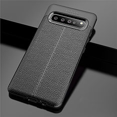 Coque Silicone Gel Motif Cuir Housse Etui pour Samsung Galaxy S10 5G SM-G977B Noir