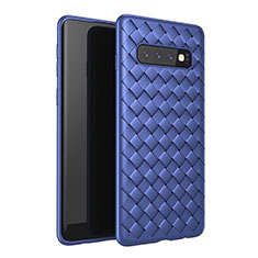 Coque Silicone Gel Motif Cuir Housse Etui pour Samsung Galaxy S10 Plus Bleu