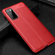 Coque Silicone Gel Motif Cuir Housse Etui pour Samsung Galaxy S20 FE 4G Rouge
