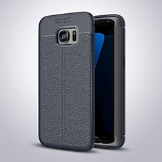 Coque Silicone Gel Motif Cuir Housse Etui pour Samsung Galaxy S7 Edge G935F Bleu