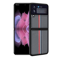 Coque Silicone Gel Motif Cuir Housse Etui pour Samsung Galaxy Z Flip3 5G Gris