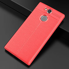 Coque Silicone Gel Motif Cuir Housse Etui pour Sony Xperia XA2 Rouge